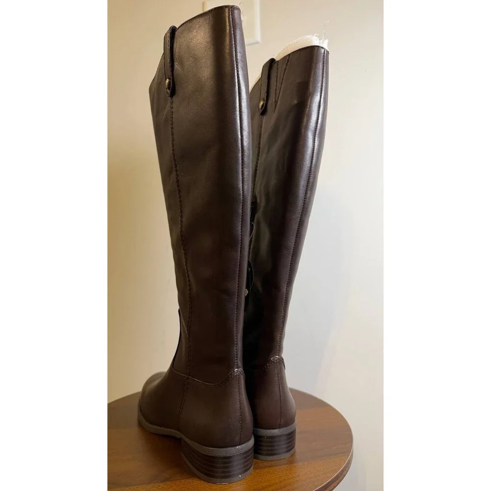 INC Fawne Boots 8M Chocolate Leather Knee‑High Riding Round Toe NIB msrp$189 - Picture 10 of 15